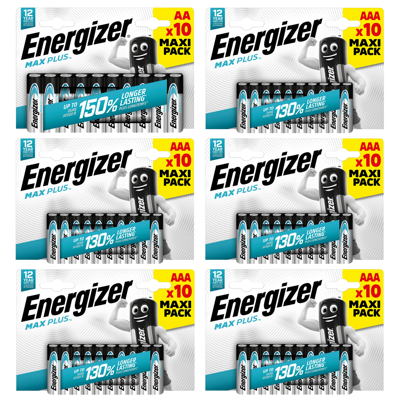 Energizer AA & AAA Max Plus Alkaline Batteries - Pack of 60 (30x AA & 30x AAA)