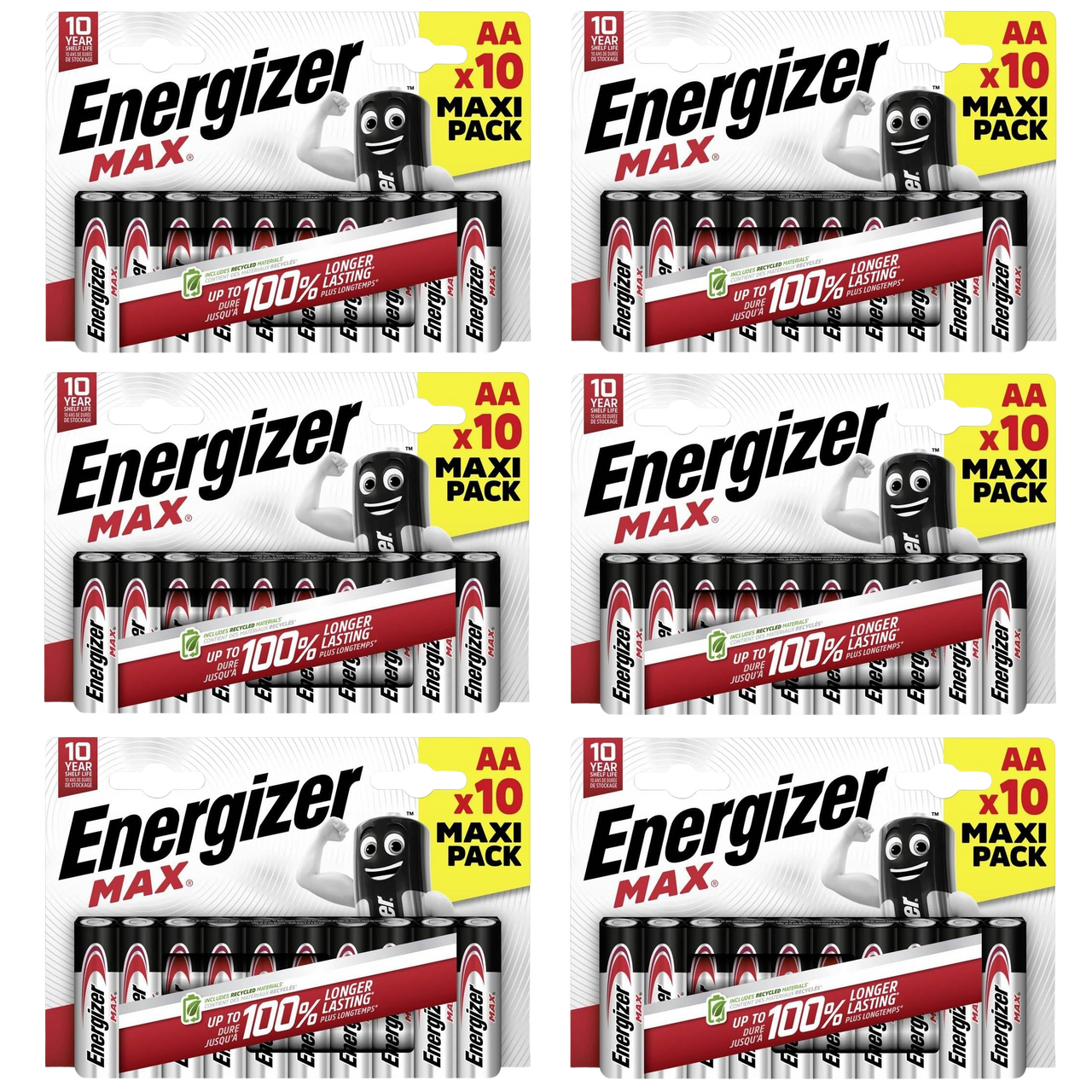 6x Energizer AA Max Alkaline Batteries - Pack of 10 (60x Batteries in total)