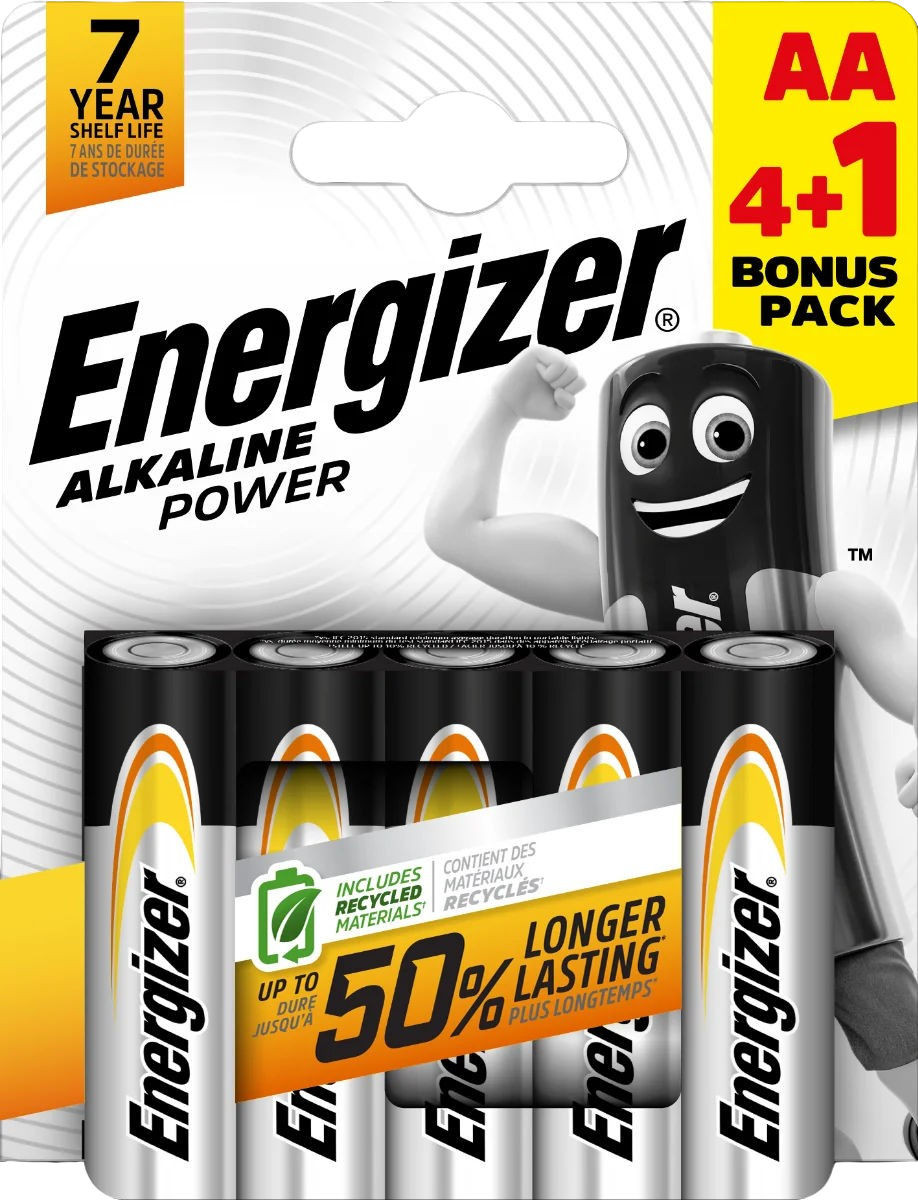Energizer Alkaline Power AA Batteries - Pack of 4+1