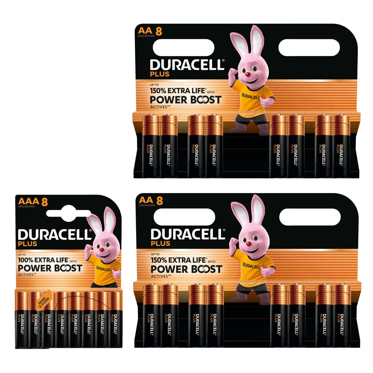 Duracell Plus With Power Boost Actives Alkaline Batteries - Pack of 24 (16x AA & 8x AAA)