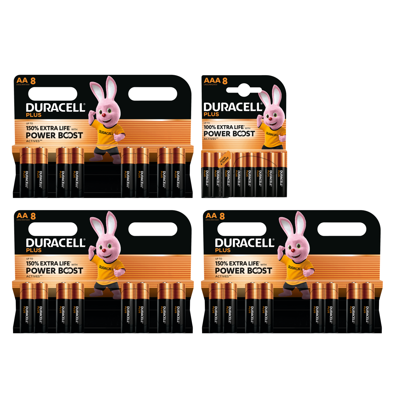 Duracell Plus With Power Boost Actives Alkaline Batteries - Pack of 32 (24x AA & 8x AAA)