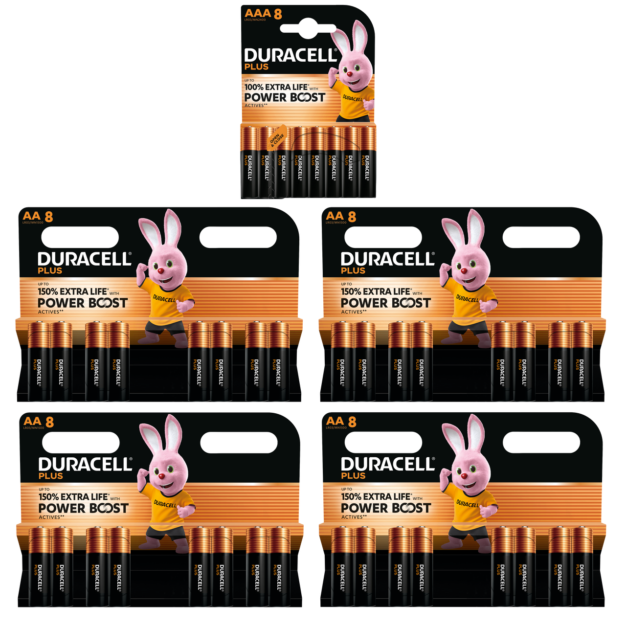 Duracell Plus With Power Boost Actives Alkaline Batteries - Pack of 40 (32x AA & 8x AAA)
