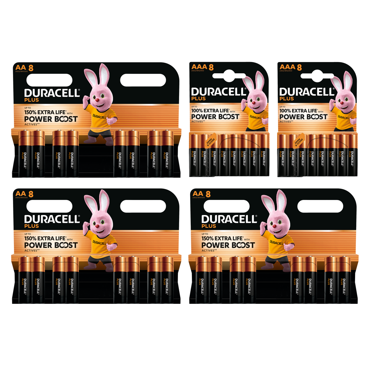 Duracell Plus With Power Boost Actives Alkaline Batteries - Pack of 40 (24x AA & 16x AAA)