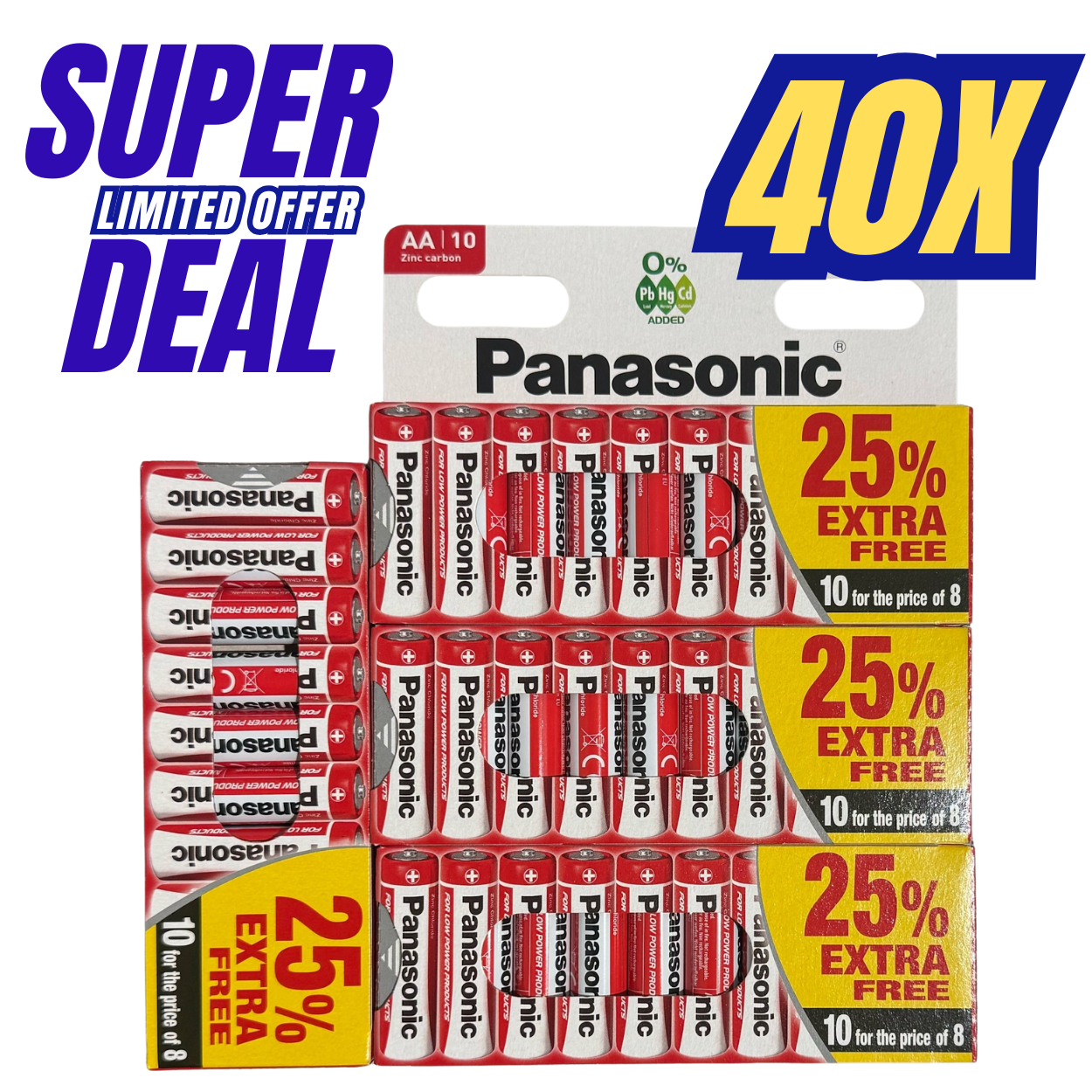 Panasonic AA Zinc Batteries 40-Pack R6 1.5V Cells Everyday Power for Low-Drain Devices Ideal for Clocks & Remotes