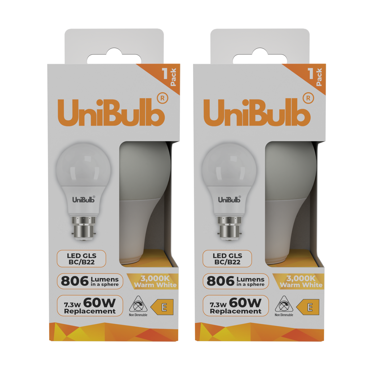 Energizer LED GLS B22 806lm 7.3W 3000K (Warm White) Light bulb - Pack of 3 front