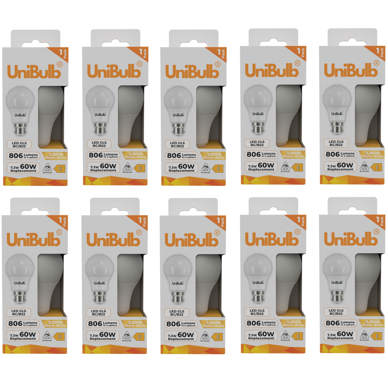 Energizer LED GLS B22 806lm 7.3W 3000K (Warm White) Light bulb - Pack of 12 front