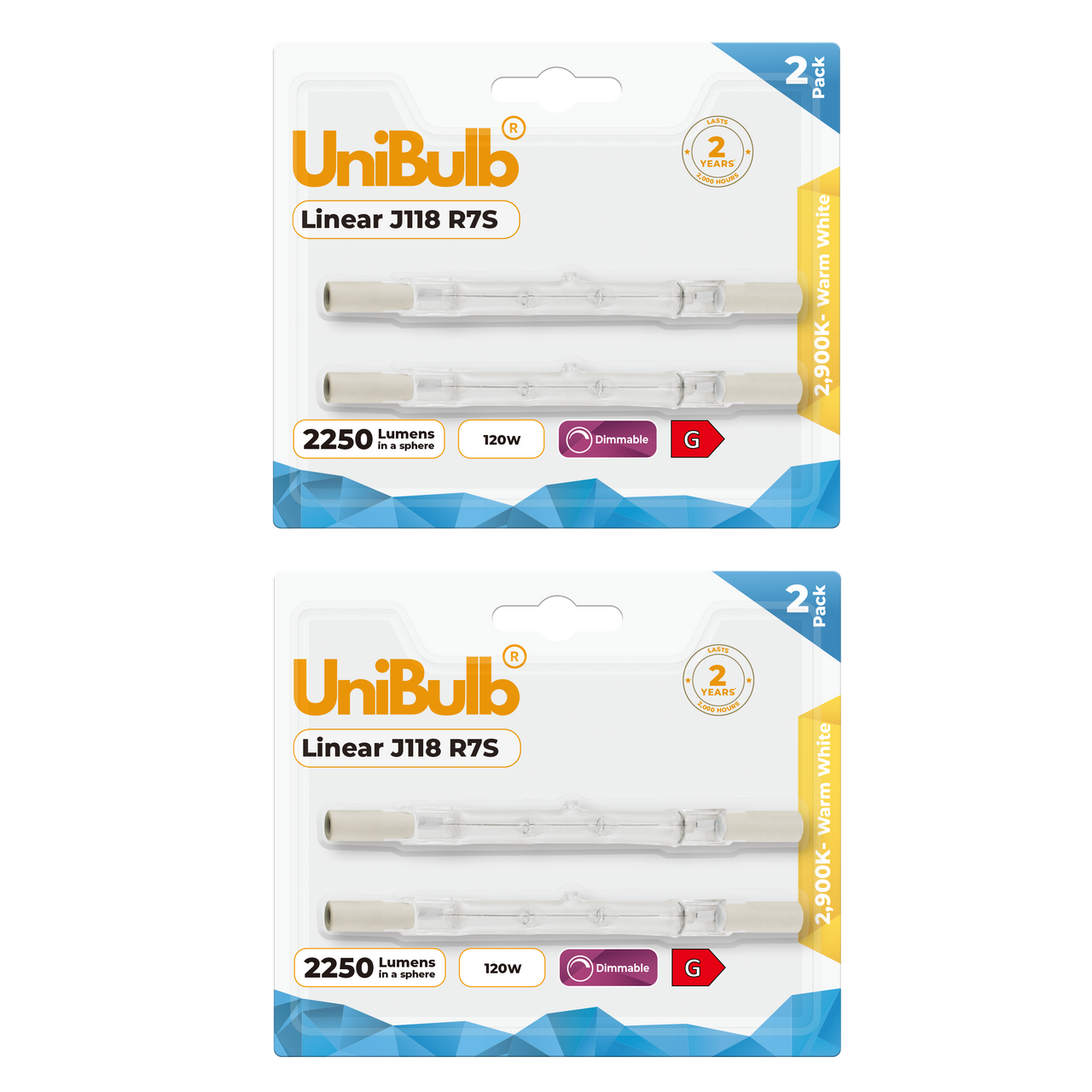 Energizer Halogen R7S Linear 2250lm 120W 2900K (Warm White) Dimmable - Pack of 4 S5160 rating 118mm Floodlight security Bulb front