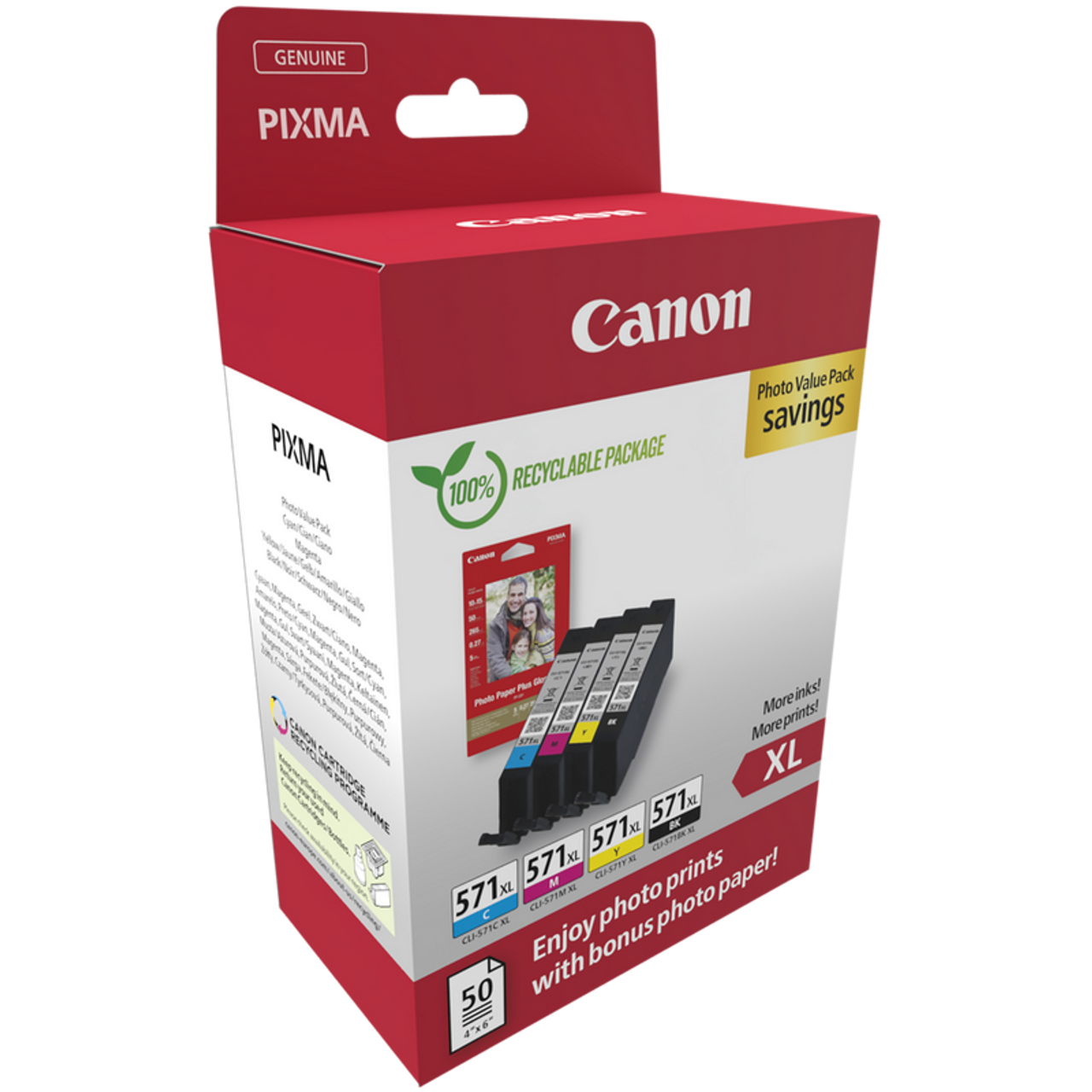 Canon Original CLI571XL Black Cyan Magenta Yellow Ink Cartridge Photo Value Pack 0332C005 0332C006 side