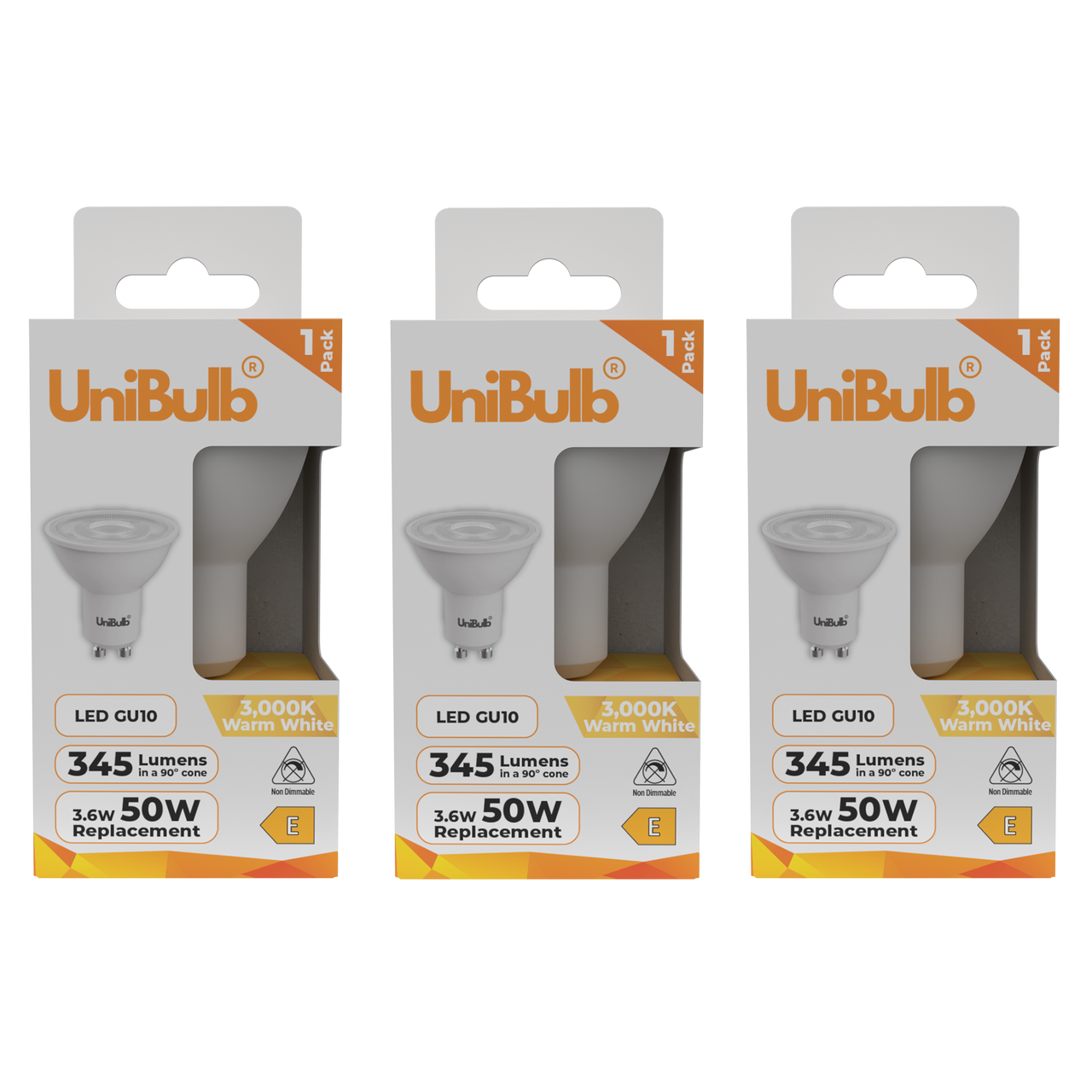 UniBulb LED GU10 345lm 3.6W 3000K (Warm White) Light bulb - Pack of 3 front