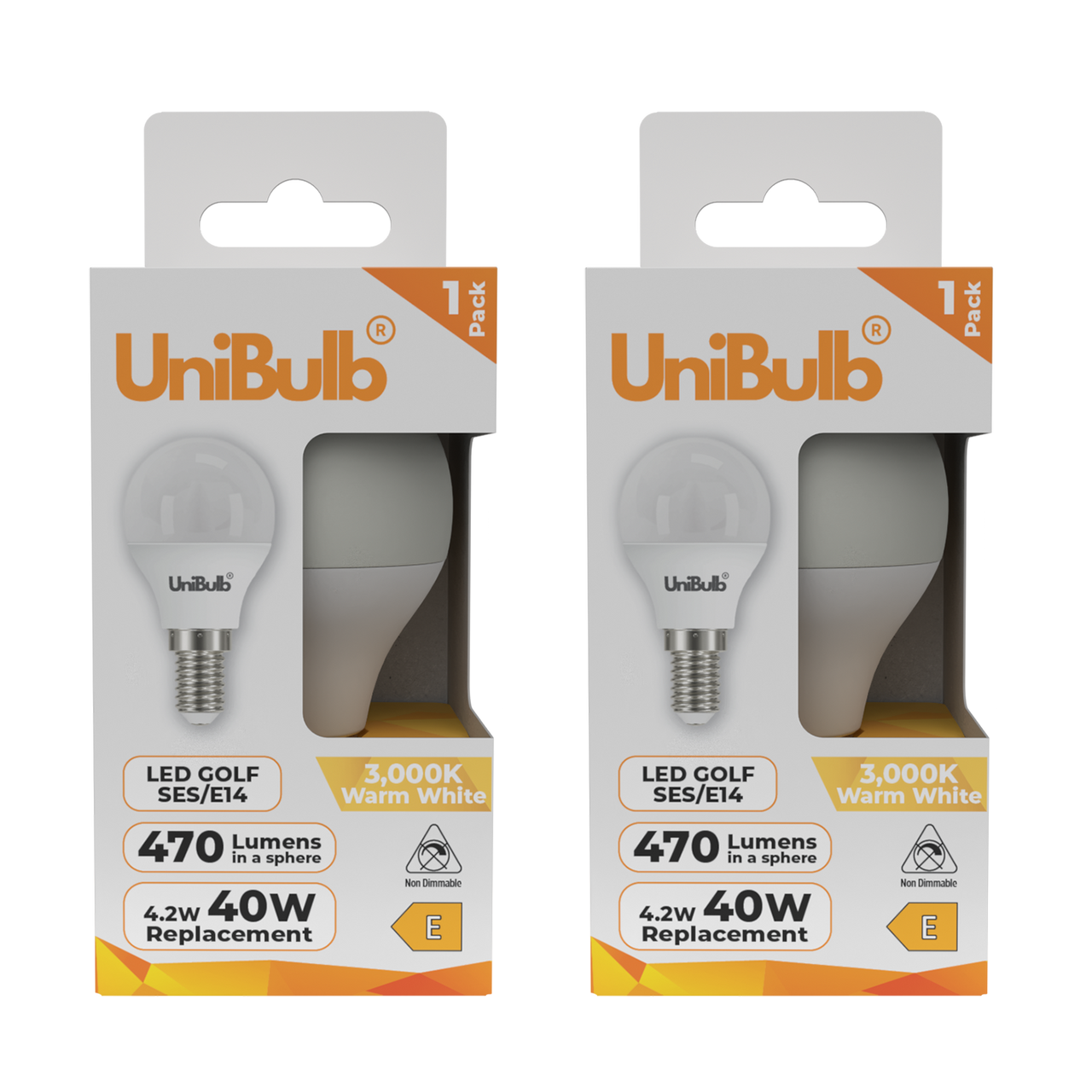 UniBulb LED Golf Ball E14 470lm 4.2W 3000K (Warm White) Light Bulb - Pack of 2 front