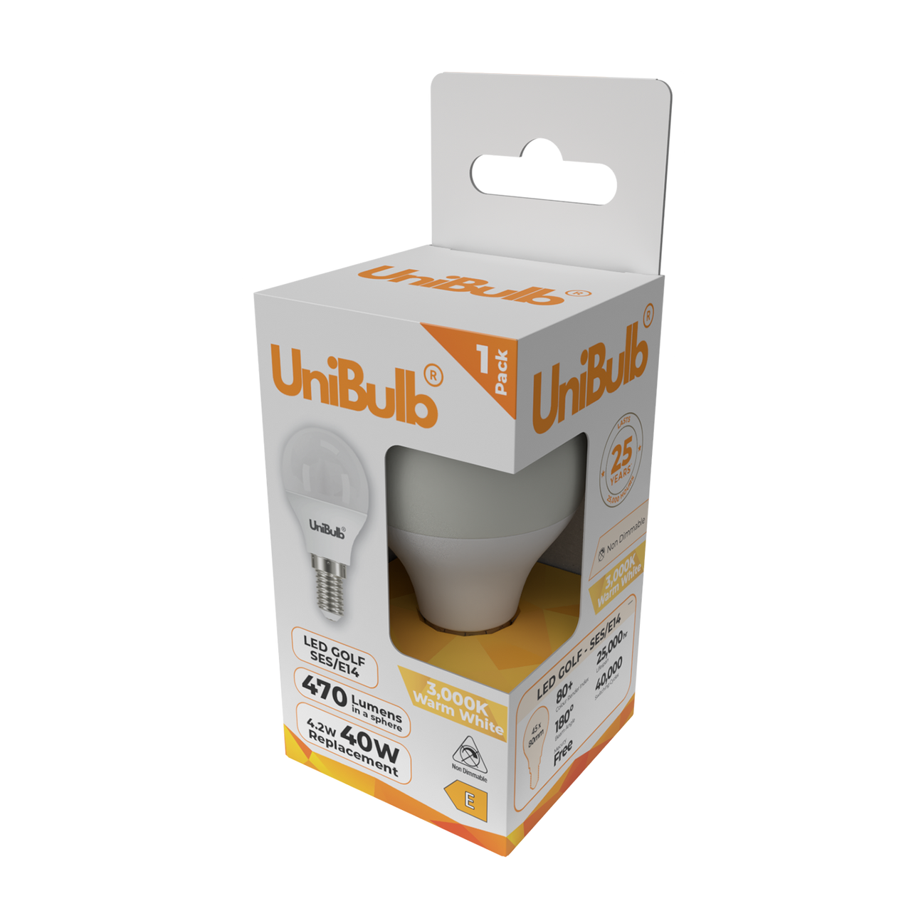 UniBulb LED Golf Ball E14 470lm 4.2W 3000K (Warm White) Light Bulb - Pack of 2 side