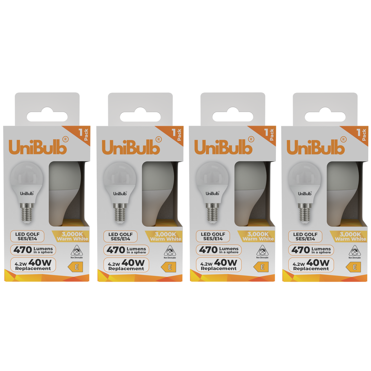 UniBulb LED Golf Ball E14 470lm 4.2W 3000K (Warm White) Light Bulb - Pack of 4 front