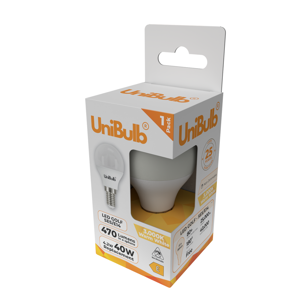 UniBulb LED Golf Ball E14 470lm 4.2W 3000K (Warm White) Light Bulb - Pack of 8 side