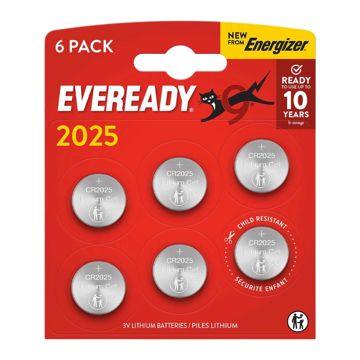 Eveready CR2025 Lithium Coin Batteries - Pack of 6