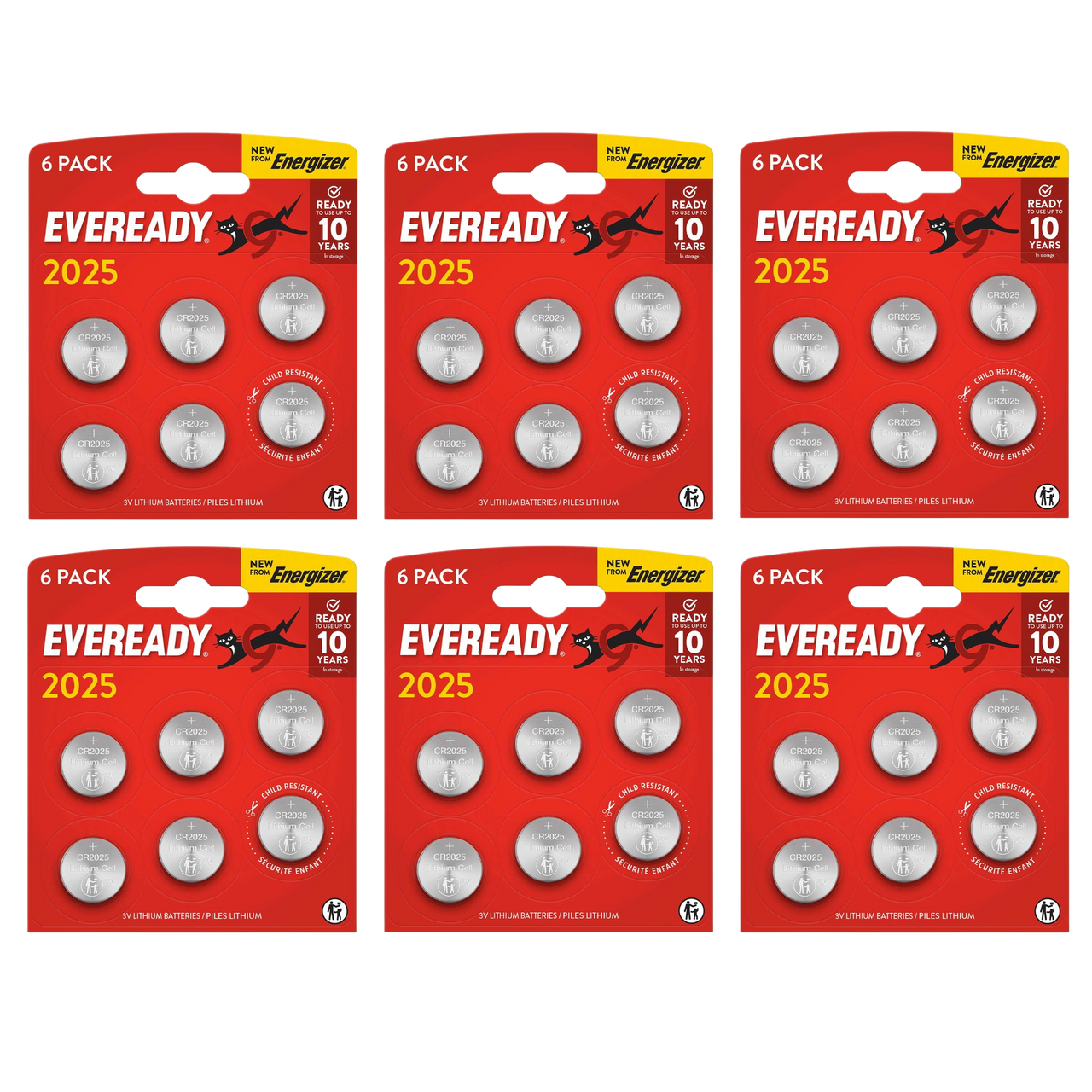 Eveready CR2025 Lithium Coin Batteries - Pack of 36