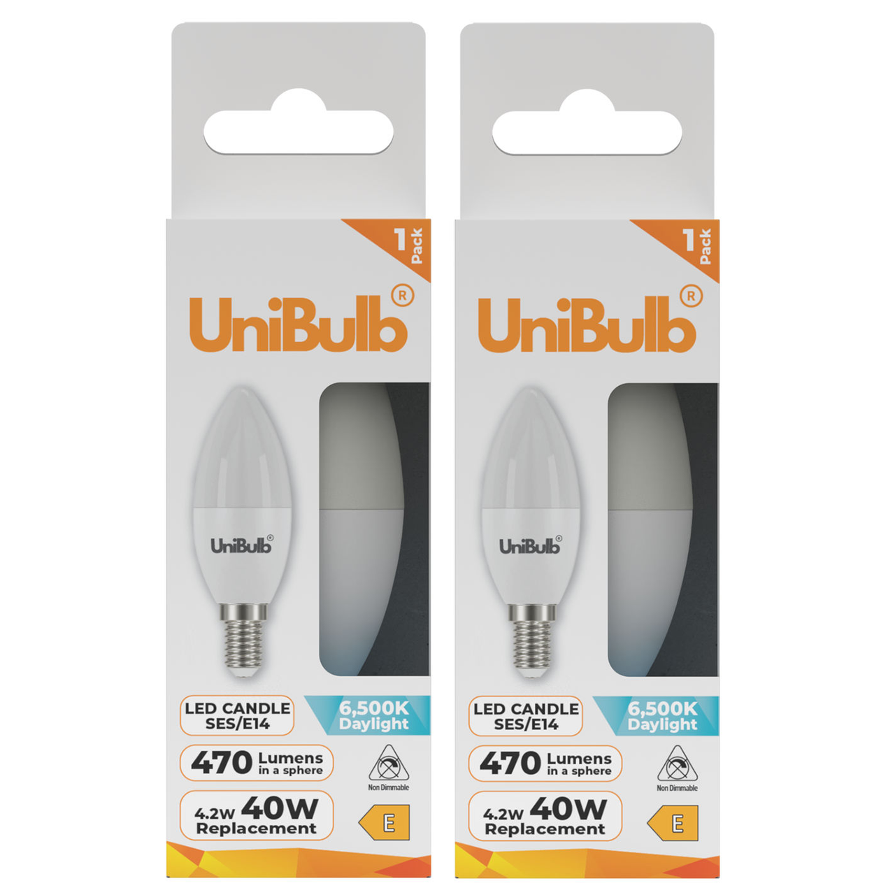 UniBulb LED Candle E14 (SES) 470lm 4.2W 6500K (Daylight) Light bulb - Pack of 2 front