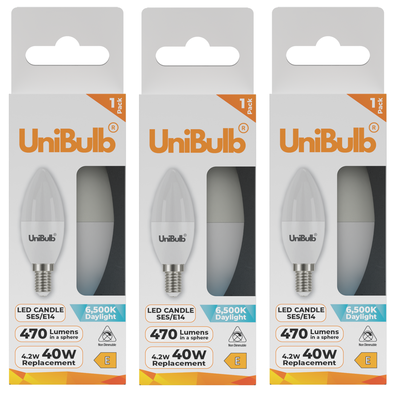 UniBulb LED Candle E14 (SES) 470lm 4.2W 6500K (Daylight) Light bulb - Pack of 3 front