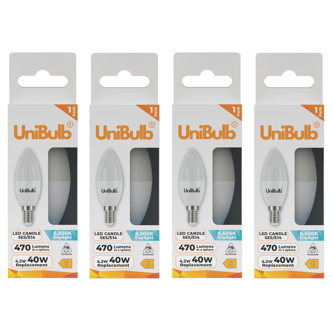 UniBulb LED Candle E14 (SES) 470lm 4.2W 6500K (Daylight) Light bulb - Pack of 4 front