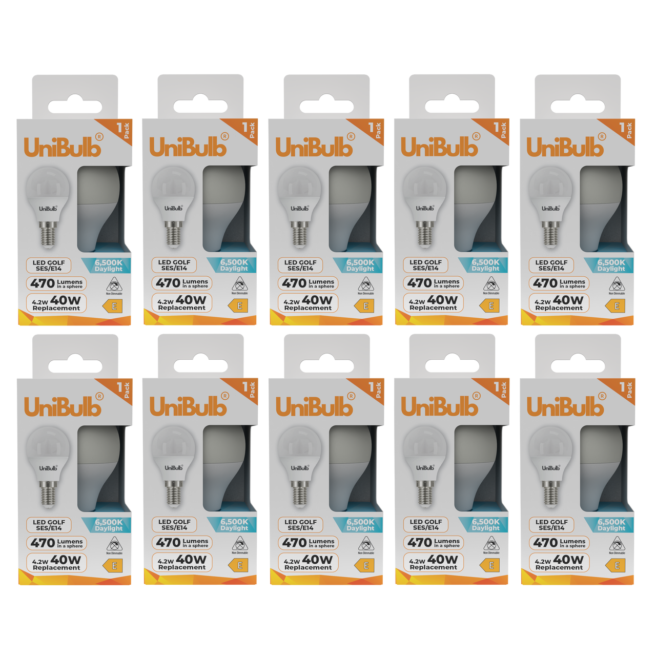 UniBulb LED Golf Ball E14 470lm 4.2W 6500K (Daylight) Light Bulb - Pack of 10 front