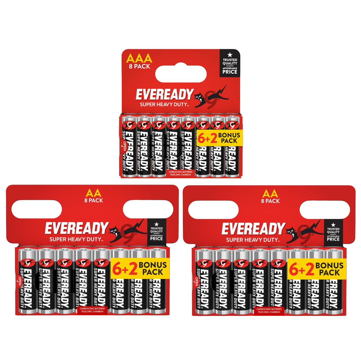 16x Eveready Super Heavy Duty AA & 8x AAA Zinc Batteries - (24x Batteries in total)