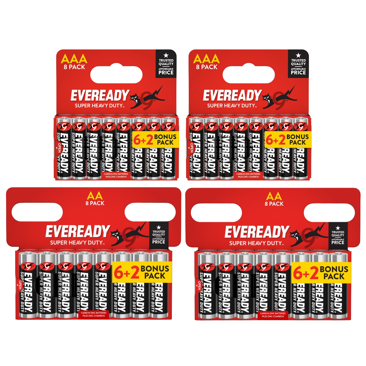 16x Eveready Super Heavy Duty AA & 16x AAA Zinc Batteries - (32x Batteries in total)