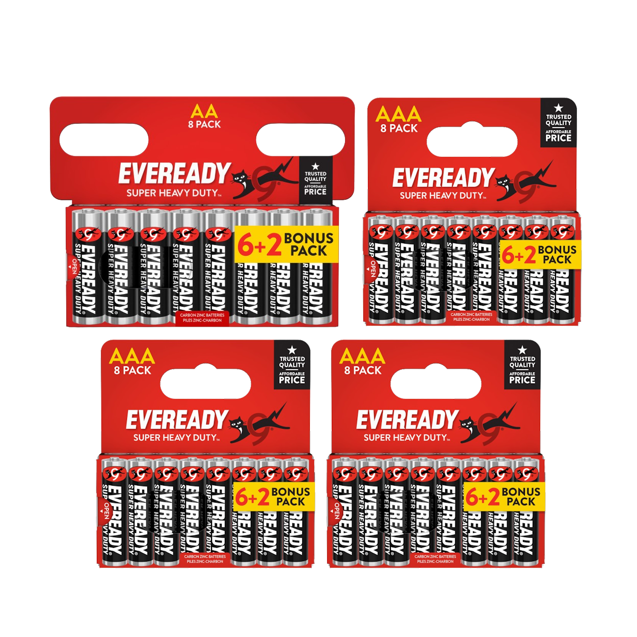 8x Eveready Super Heavy Duty AA & 24x AAA Zinc Batteries - (32x Batteries in total)