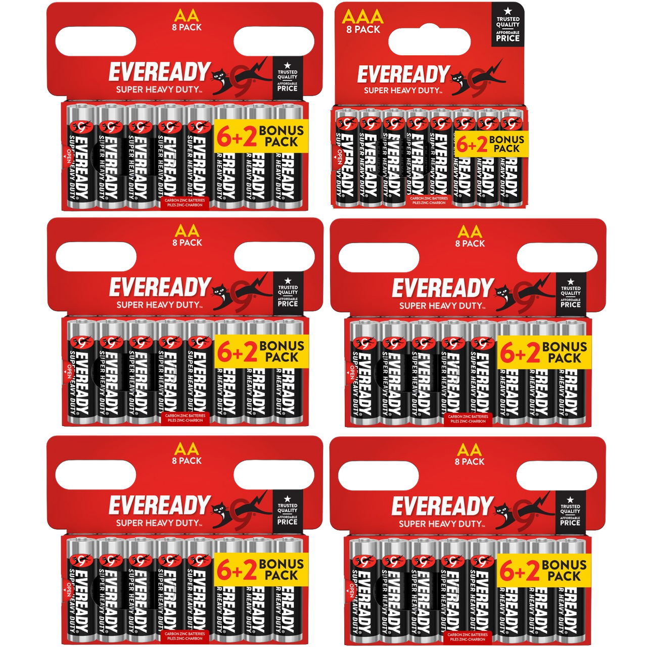 40x Eveready Super Heavy Duty AA & 8x AAA Zinc Batteries - (48x Batteries in total)