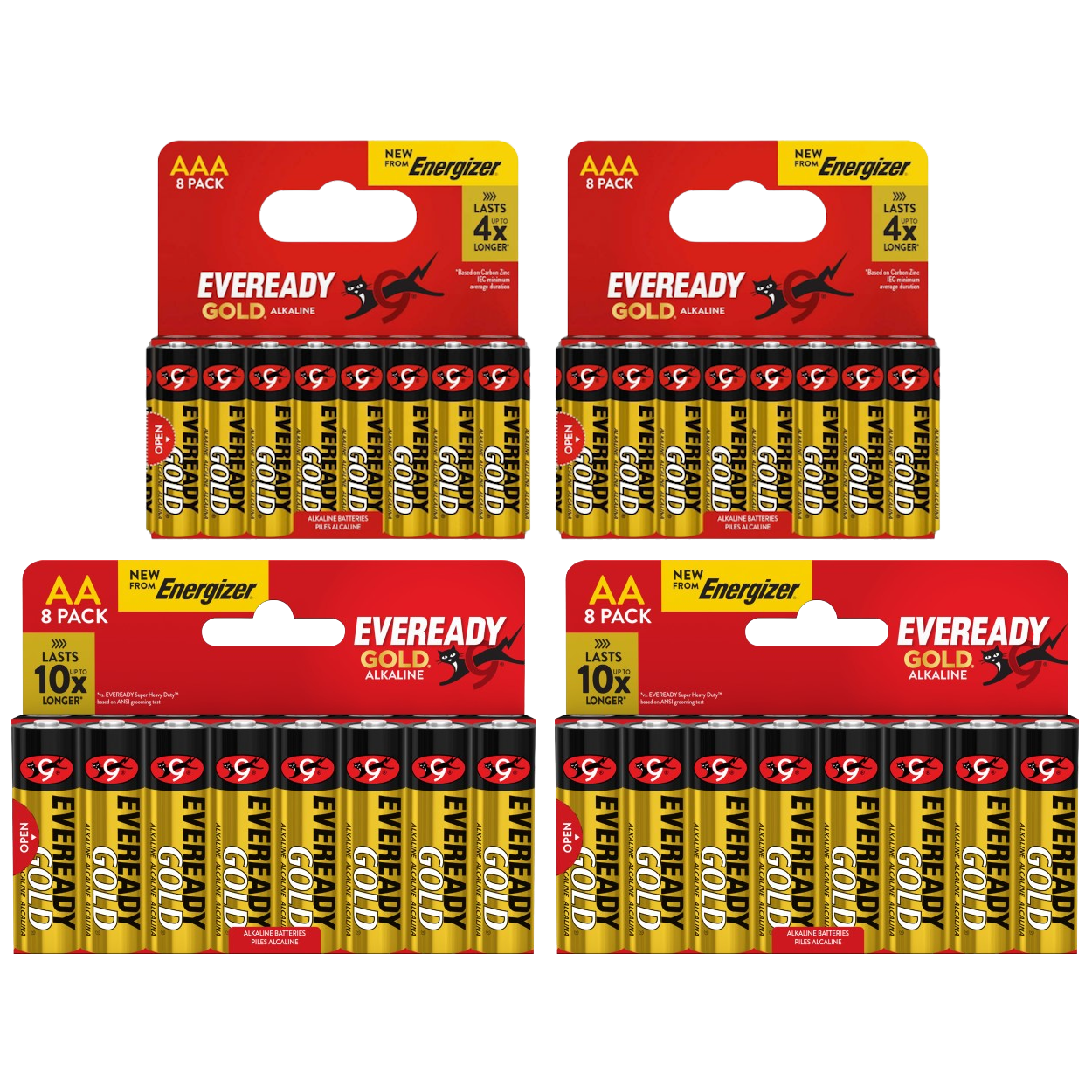 16x Eveready Gold AA & 16x AAA Alkaline Batteries - (32x Batteries in total)