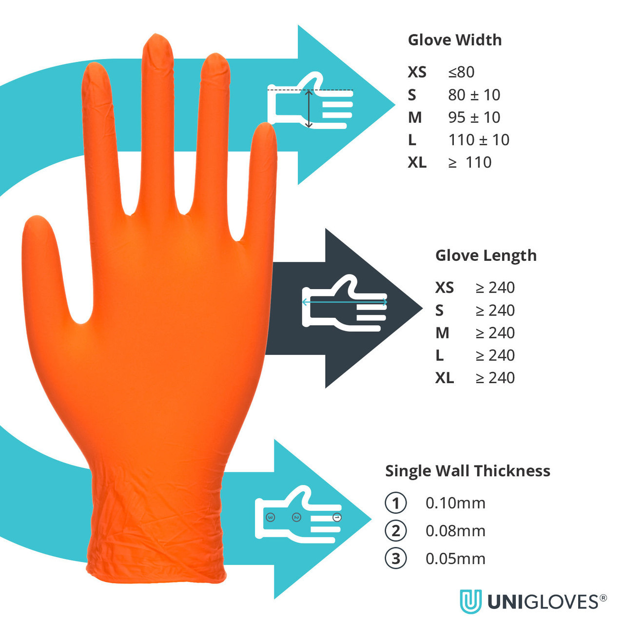 Unigloves Orange Pearl XS Small Medium Large XL extra large Nitrile Gloves Powder and Latex free 1x box 100 glove size GP0131 GP0132 GP0133 GP0134 GP0135
