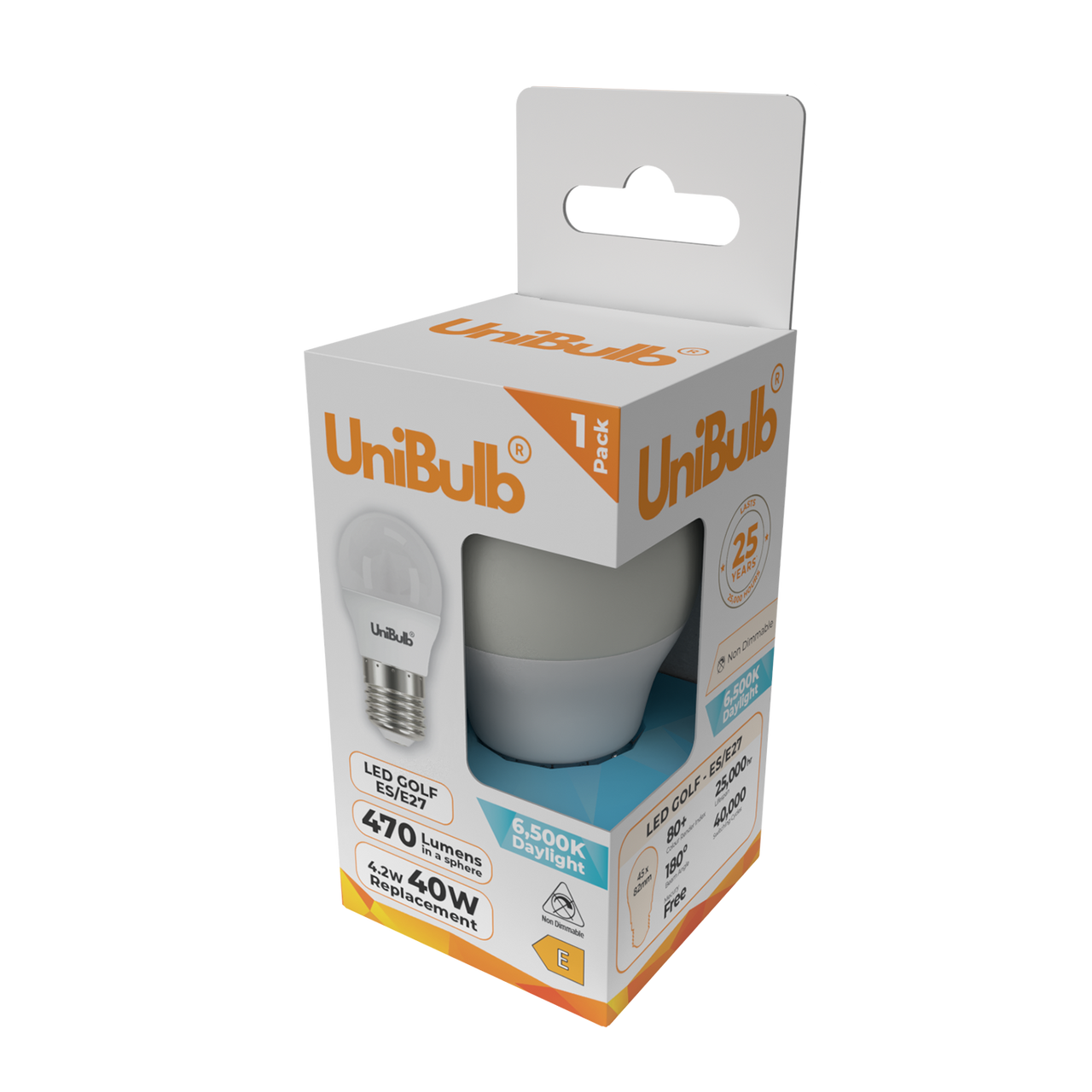 UniBulb LED Golf Ball E27 470lm 4.2W 6500K (Daylight) Light Bulb - Pack of 1 side