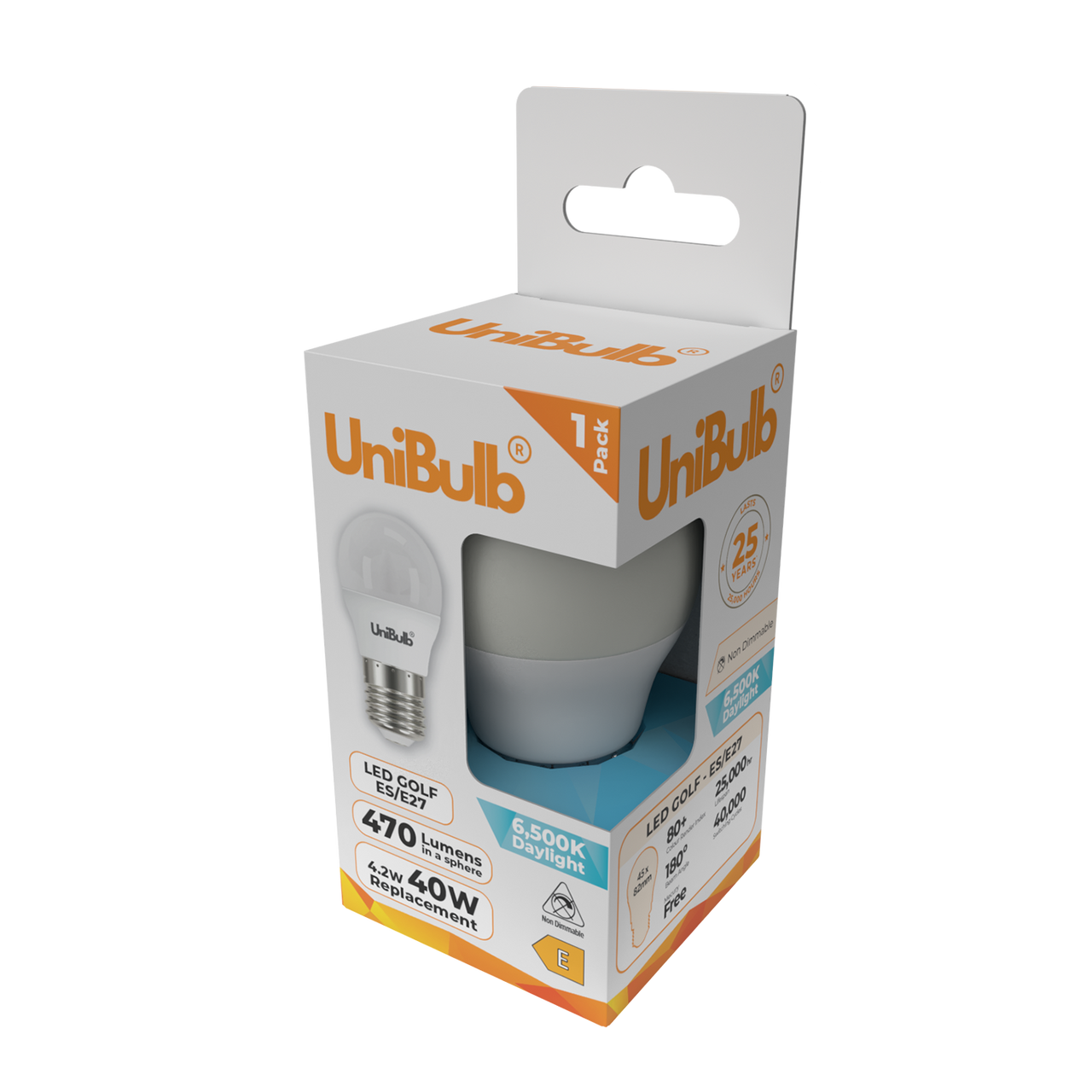 UniBulb LED Golf Ball E27 470lm 4.2W 6500K (Daylight) Light Bulb - Pack of 1 side