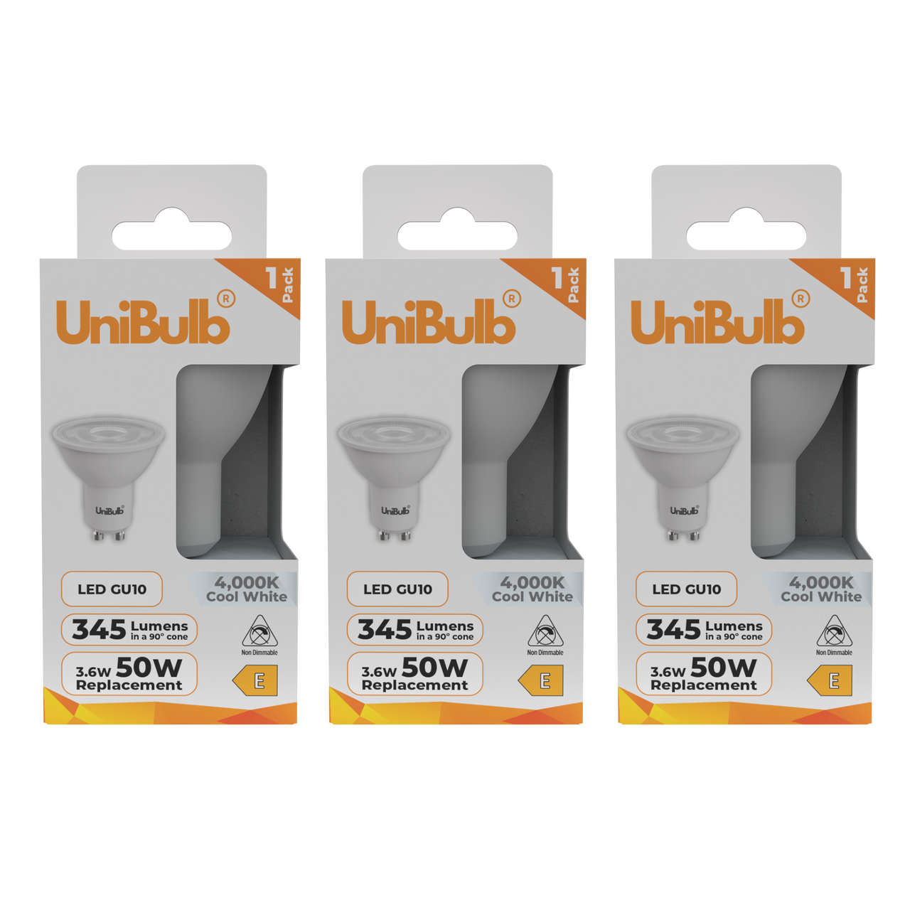UniBulb LED GU10 345lm 3.6W 4000K (Cool White) Light Bulb - Pack of 3 front