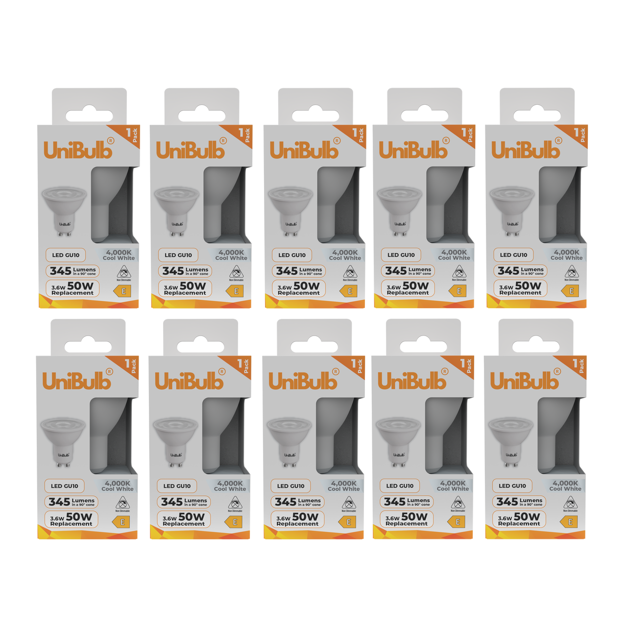 UniBulb LED GU10 345lm 3.6W 4000K (Cool White) Light Bulb - Pack of 10 front