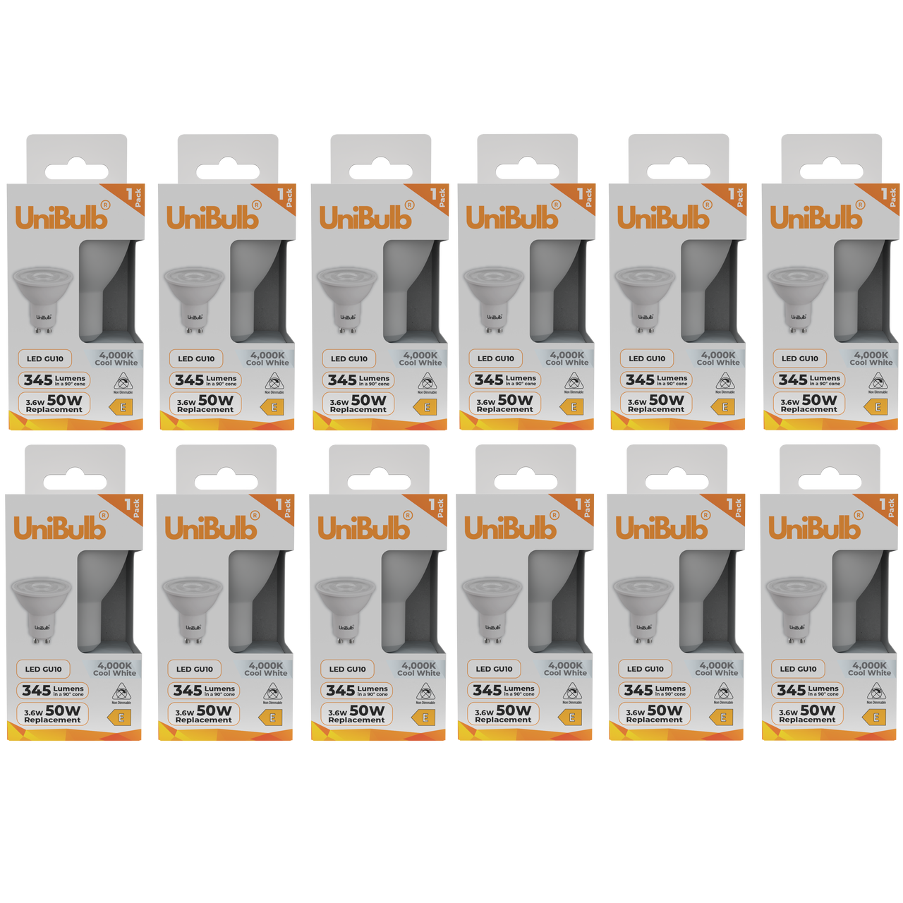 UniBulb LED GU10 345lm 3.6W 4000K (Cool White) Light Bulb - Pack of 12 front
