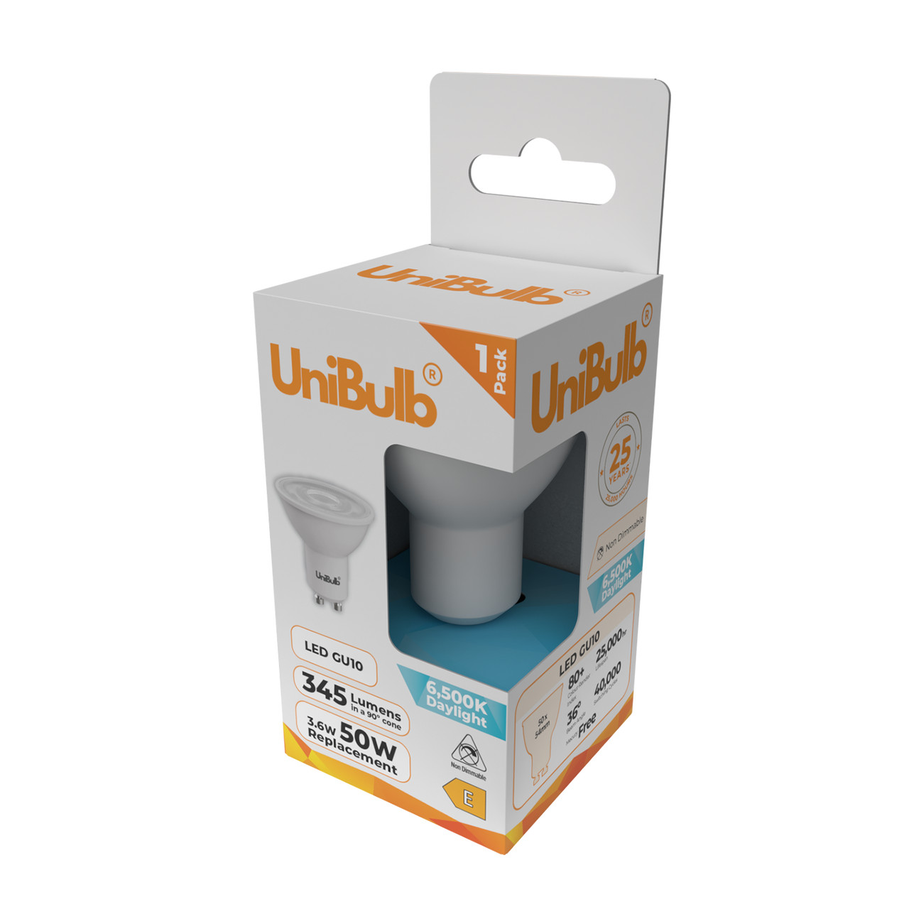 UniBulb LED GU10 345lm 3.6W 6500K (Daylight) Light Bulb - Pack of 1 bulb side