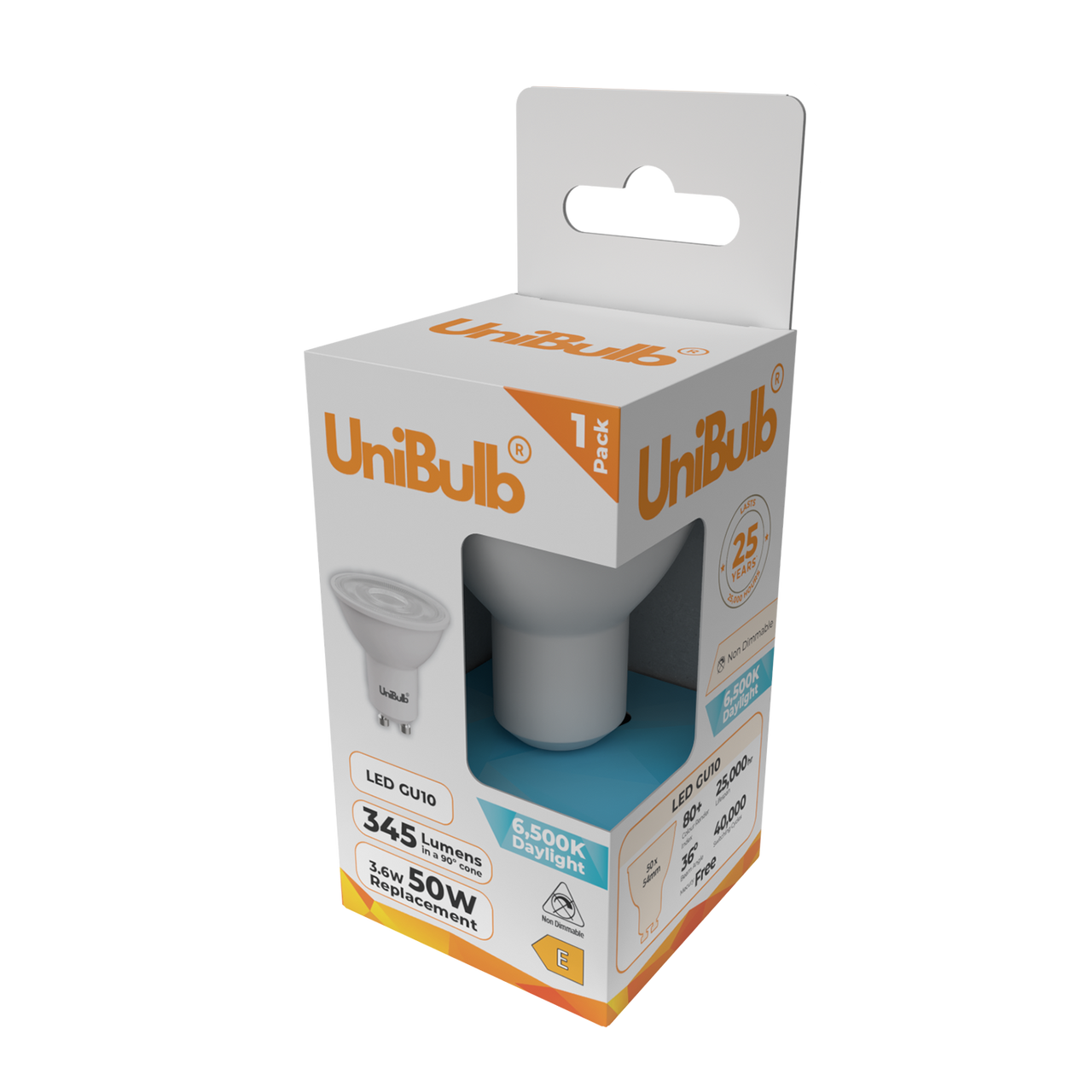 UniBulb LED GU10 345lm 3.6W 6500K (Daylight) Light Bulb - Pack of 1 bulb side