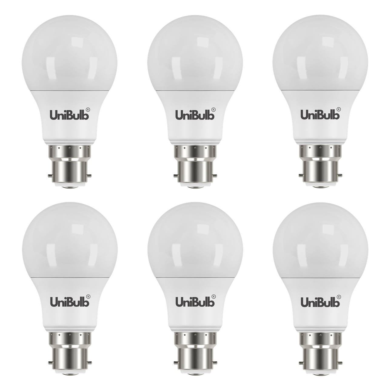 UniBulb LED GLS B22 806lm 7.3W 3000K (Warm White) Light bulb - Pack of 6 front