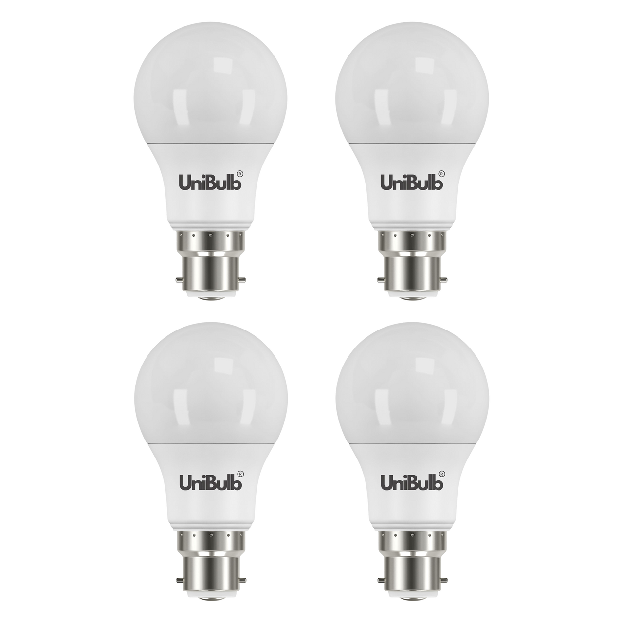 UniBulb LED GLS B22 806lm 7.3W 3000K (Warm White) Light bulb - Pack of 4 front