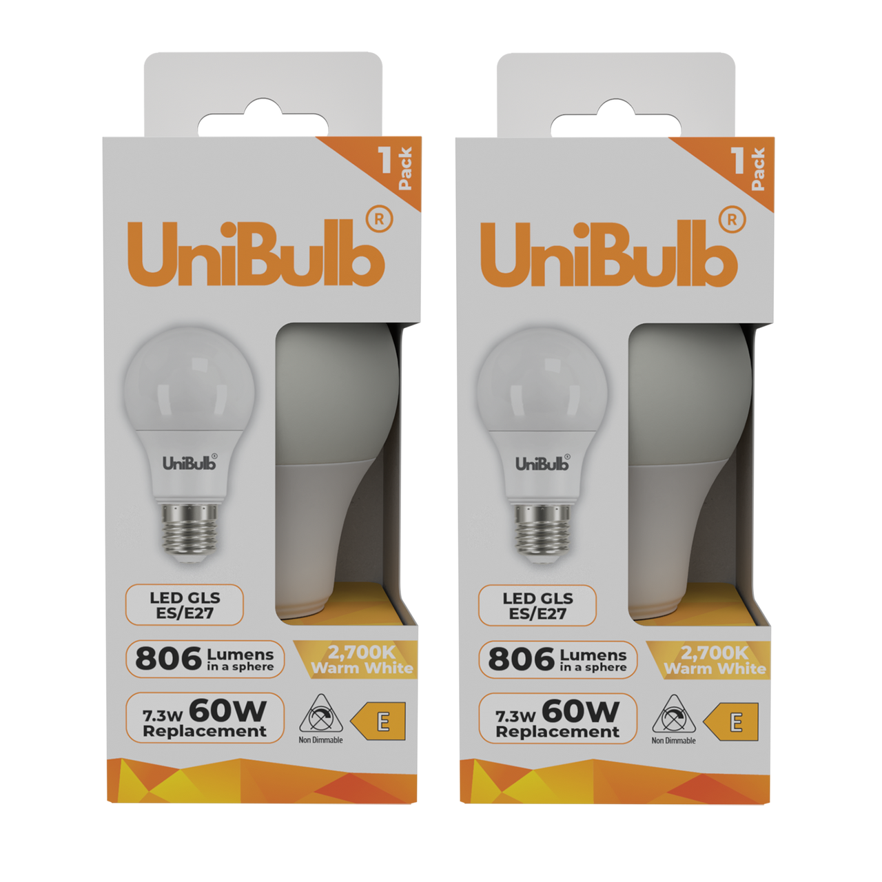 UniBulb LED GLS E27 806lm 7.3W 2700K (Warm White) Light Bulb - Pack of 1 bulb front