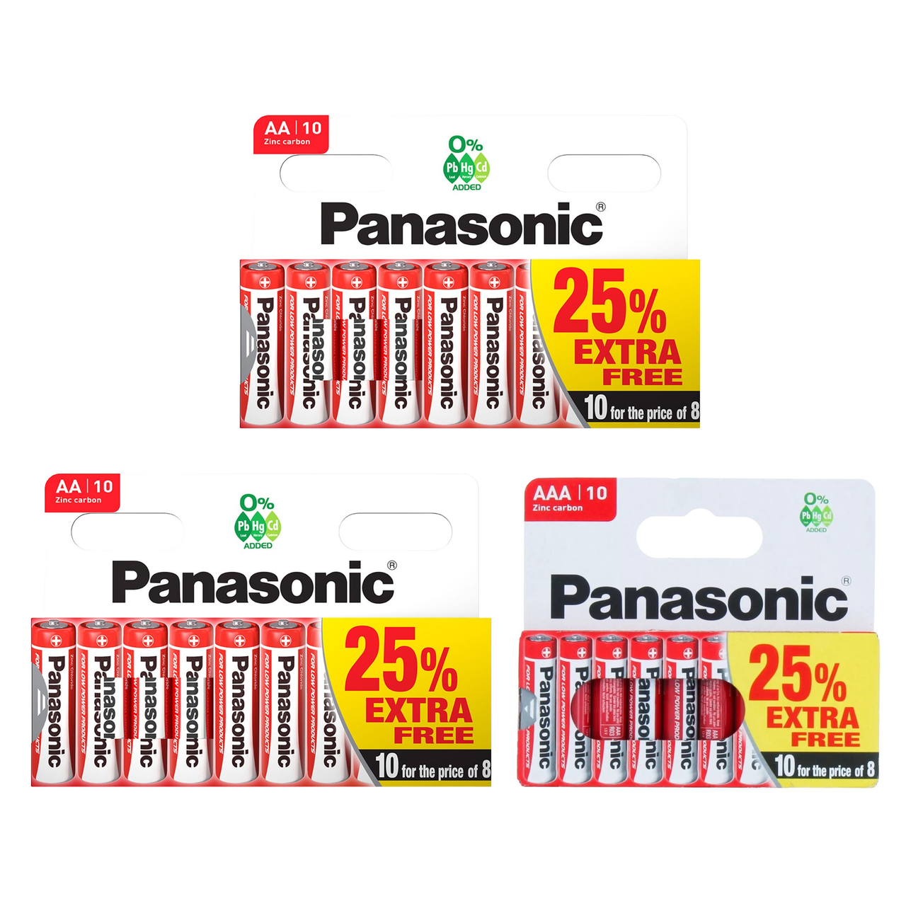 20x Panasonic Zinc Carbon AA & 10x Panasonic Zinc Carbon AAA Batteries