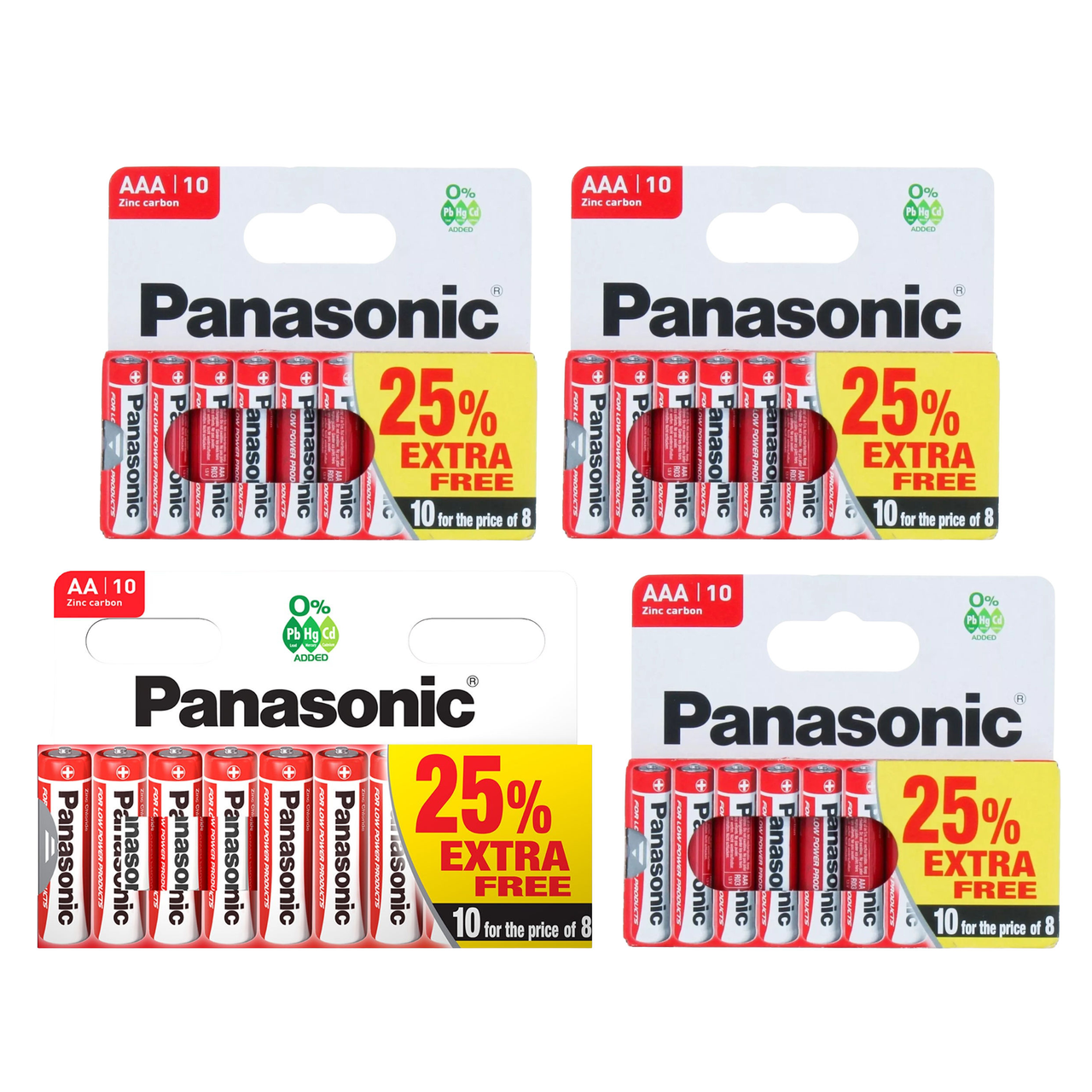 10x Panasonic Zinc Carbon AA & 30x Panasonic Zinc Carbon AAA Batteries