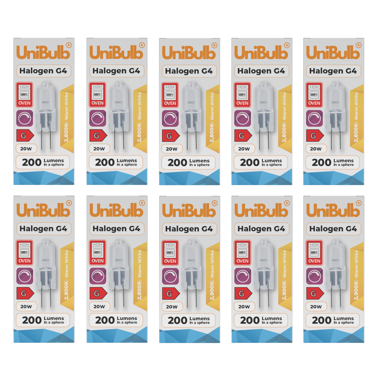 UniBulb Halogen G4 Capsule 200lm 20W 2800K (Warm White) - Pack of 10