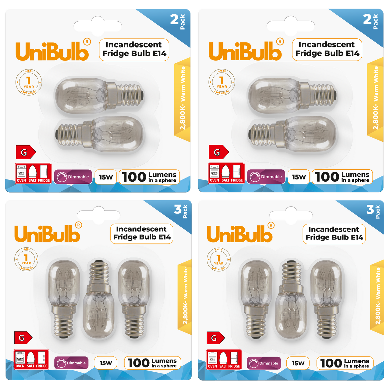UniBulb Pygmy E14 100lm 15W 2800K (Warm White) Light Bulbs - Pack of 10