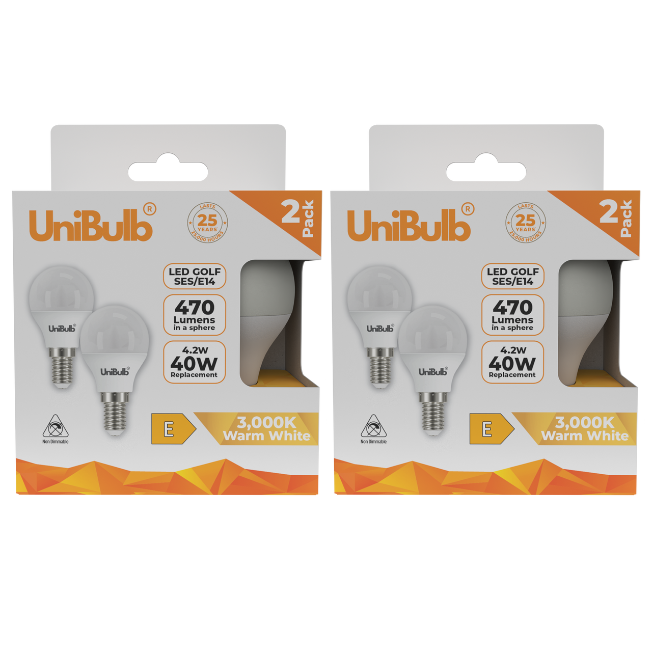 2x UniBulb LED Golf Ball E14 470lm 4.2W 3000K (Warm White) Light Bulb - Pack of 2 bulb