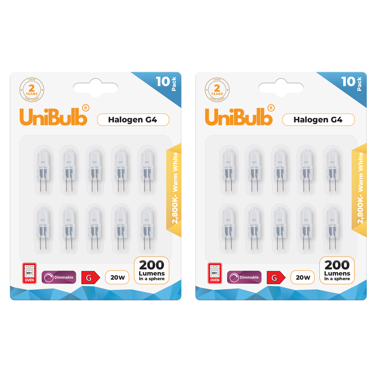 UniBulb Halogen G4 Capsule 200lm 20W 2800K (Warm White) - Pack of 10