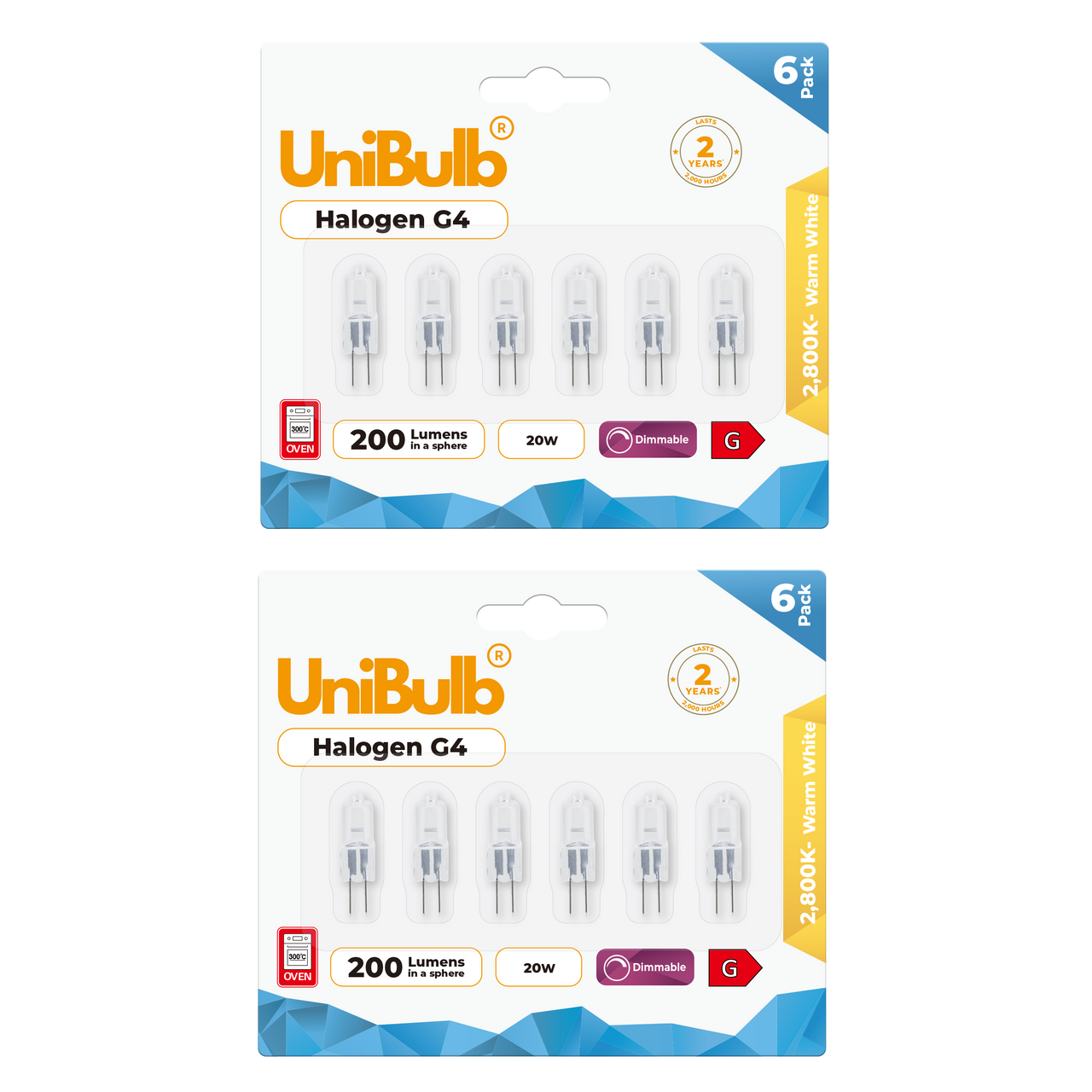 UniBulb Halogen G4 Capsule 200lm 20W 2800K (Warm White) - Pack of 12