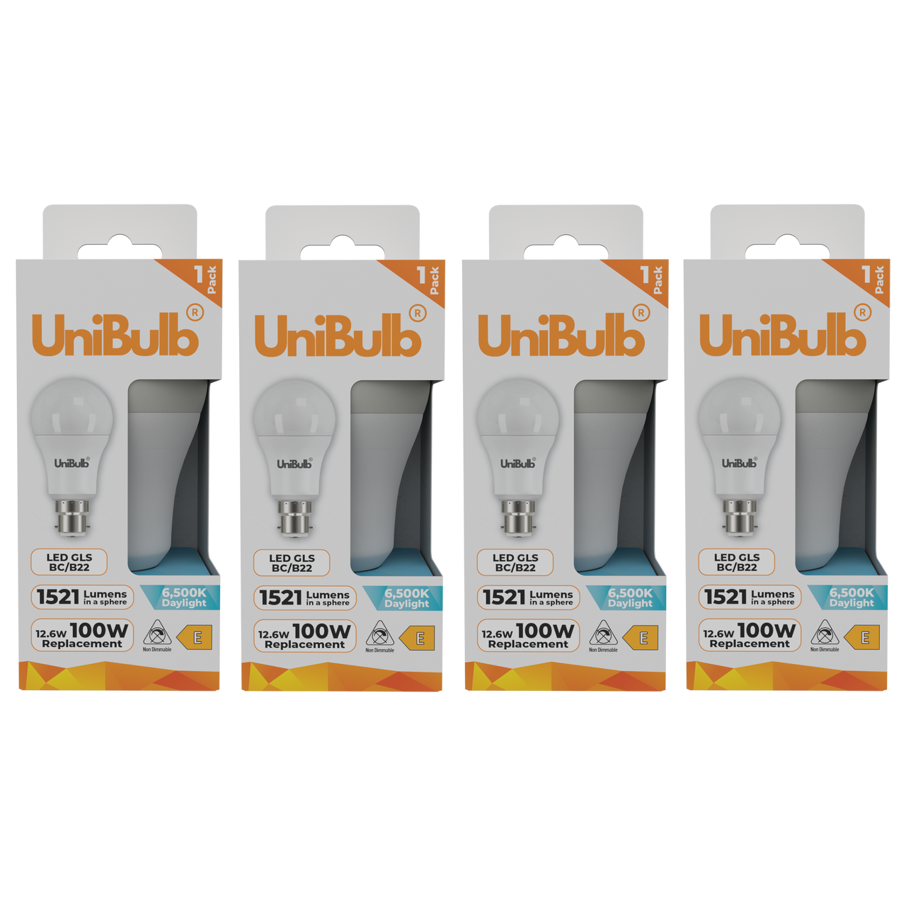 UniBulb LED GLS B22 1521lm 12.6W 6500K (Daylight) Light Bulb - Pack of 4