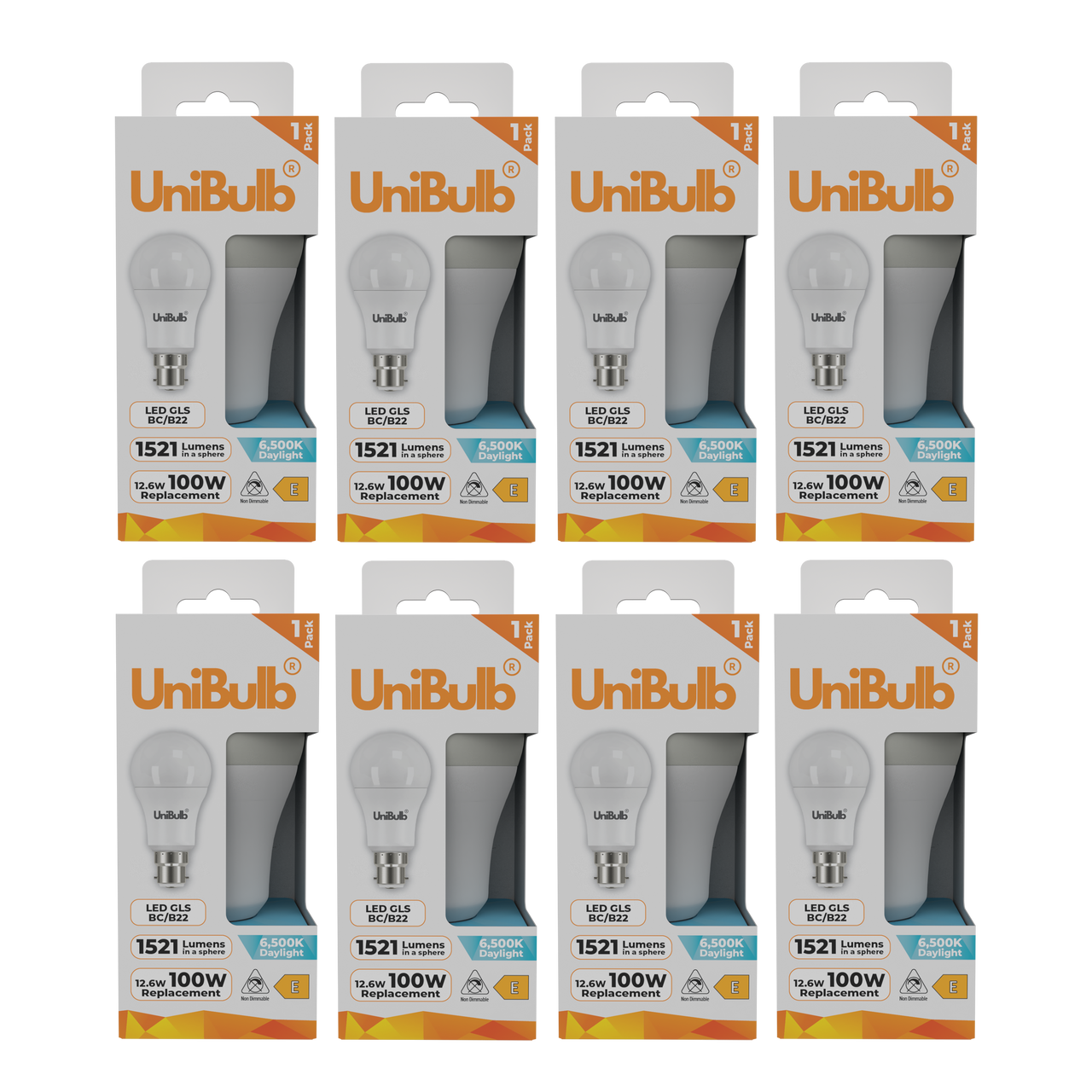 UniBulb LED GLS B22 1521lm 12.6W 6500K (Daylight) Light Bulb - Pack of 8