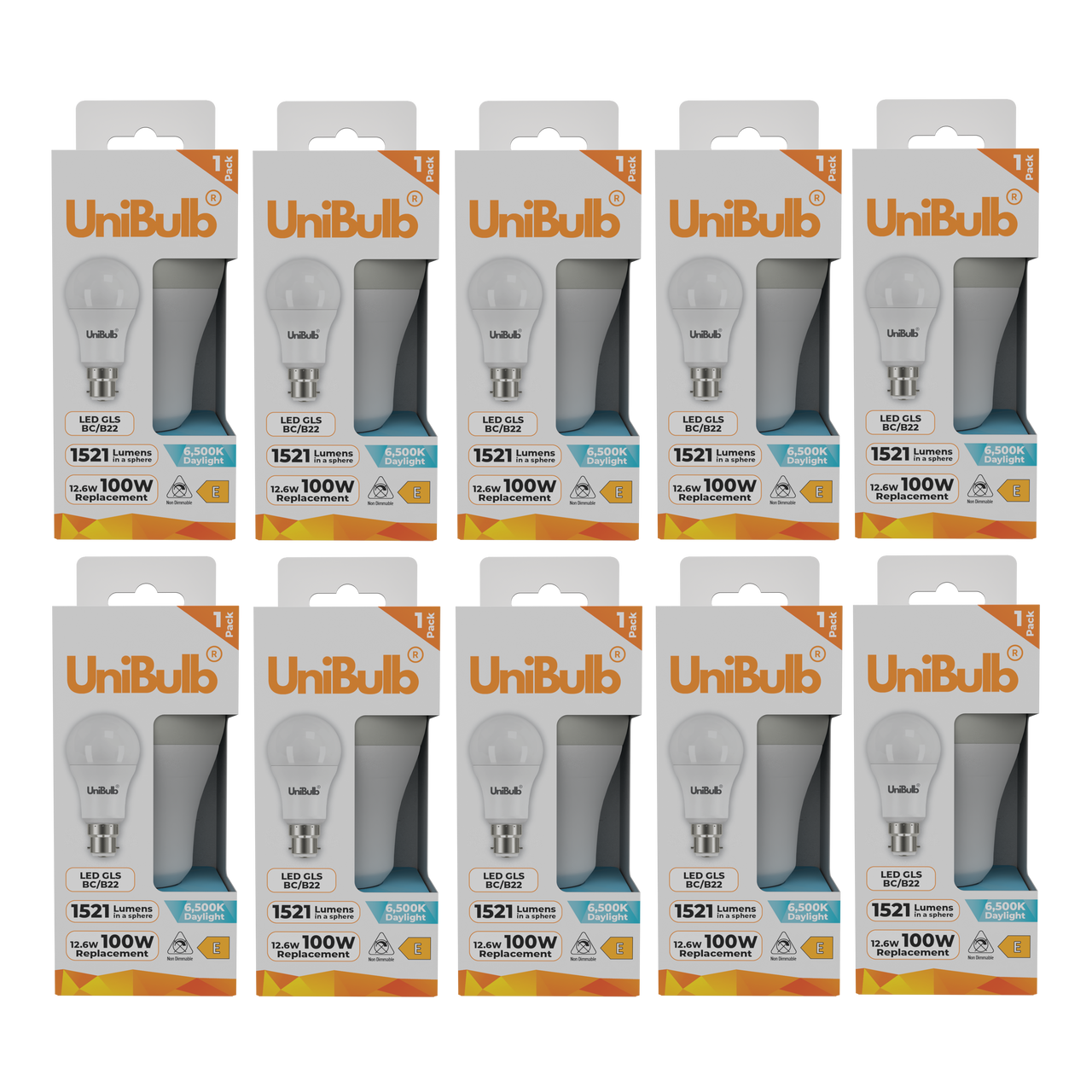 UniBulb LED GLS B22 1521lm 12.6W 6500K (Daylight) Light Bulb - Pack of 10