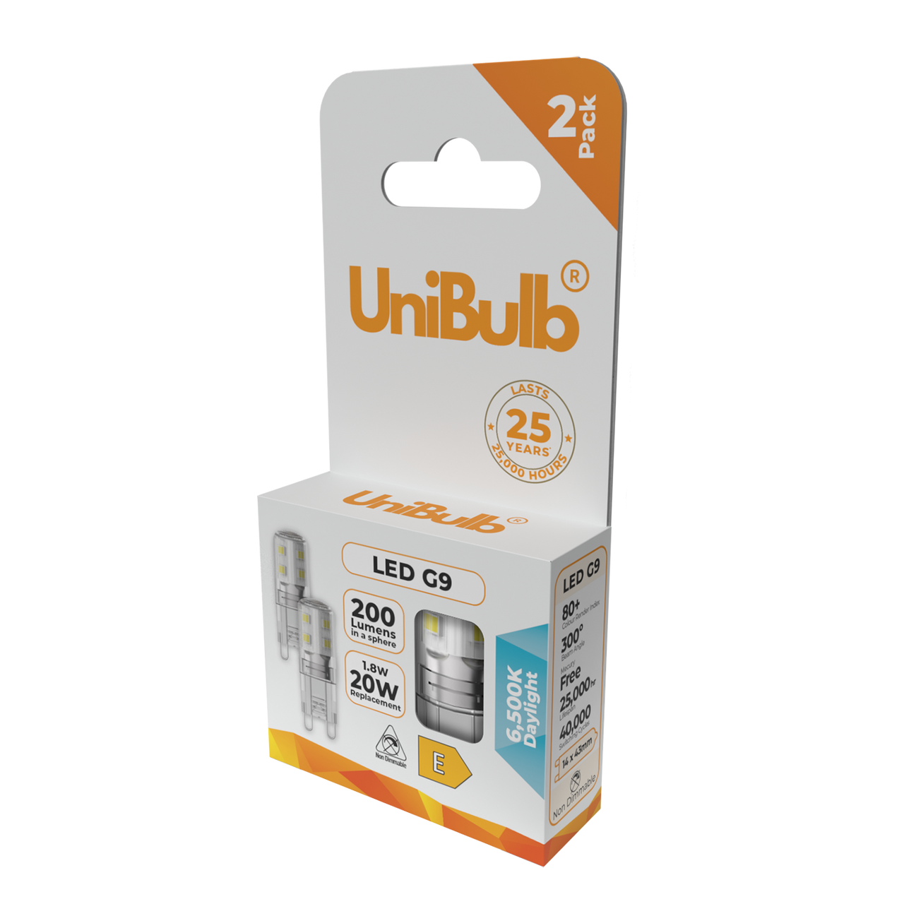 UniBulb LED G9 Bulb 200lm 1.8W 6500K (Daylight) Light bulb - Box of 2 side